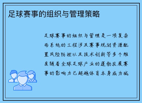 足球赛事的组织与管理策略